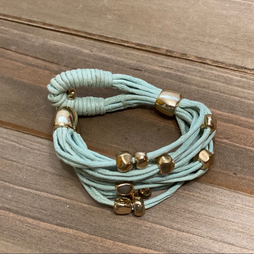 Multistrand Green Cord Bracelet with Gold Accents - Picture 3 of 6